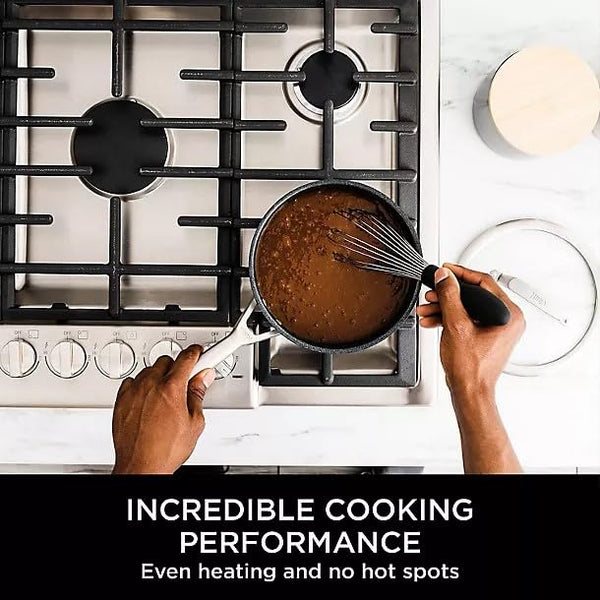 Ninja ZEROSTICK 5-Piece Pan Set, Long Lasting Non Stick,16cm, 18cm & 20cm Saucepans with oven-safe glass lids, 16cm Milk Pan, 24cm Frying Pan, Stainless Steel Cookware C6500UK