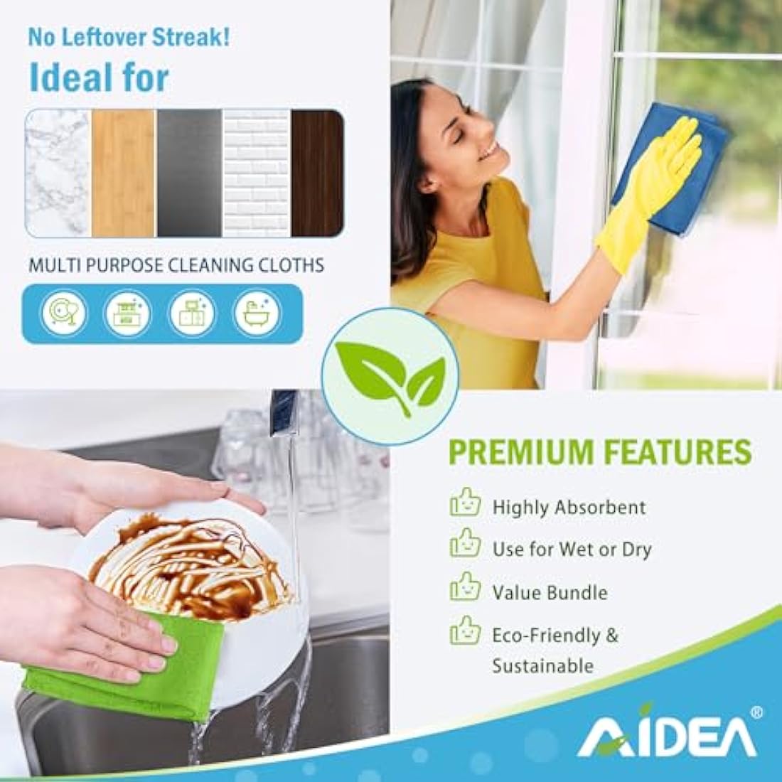 AIDEA Microfibre Cloth Pack of 100, Multifunctional Reusable Microfibre Cleaning Cloth, Lint Free Streak Free Washable Cloth Duster for House, Kitchen, Car, Motorbike,Windows 30 x 30 cm