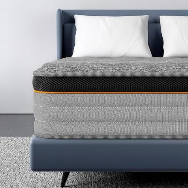 Good Nite King Size Mattress Pocket Springs 5FT 10 Inch Hybrid Medium Firm Bed 150x200x25cm with 9-Zone Support Reinforced Edges Breathable Grey Knit Fabric Mattress in a Box