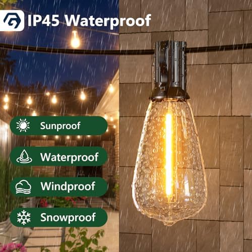 Garden Lights 50FT/15M, ST38 Outdoor String Lights, Warm White Waterproof Outdoor Festoon Lights Mains Powered with 25+1 Plastic LED Bulbs for Patio Balcony Party Wedding