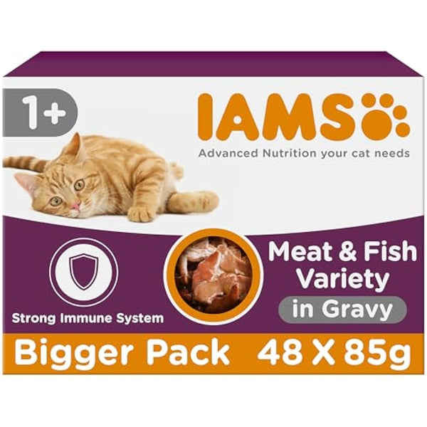 IAMS Adult Wet Cat Food Land & Sea in Gravy 48 x 85g