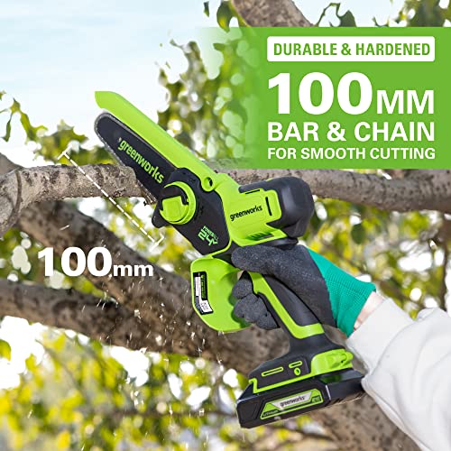 Greenworks 24V Mini Chainsaw 4 Inch (10cm) Cordless Battery Powered Chainsaw Without Battery & Charger,7.8m/s Chain Speed Electric Chainsaw for Tree