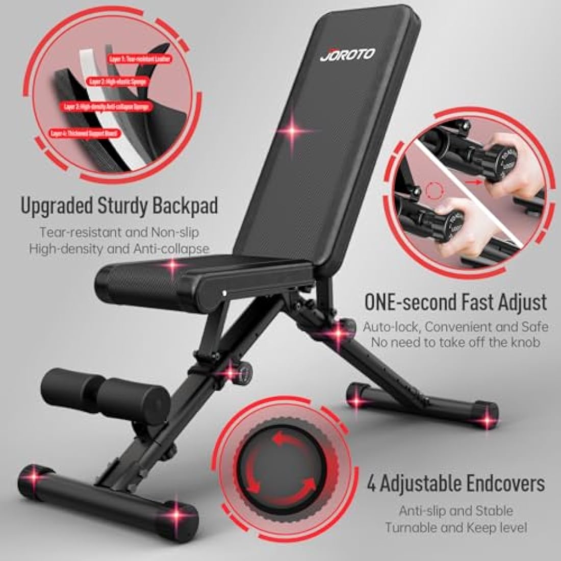 JOROTO MD35 Adjustable Weight Bench - Foldable 700 Pounds Load Strength Training Benches for Full Body Workout Bench Press (With Fast Auto-lock Adjustments)