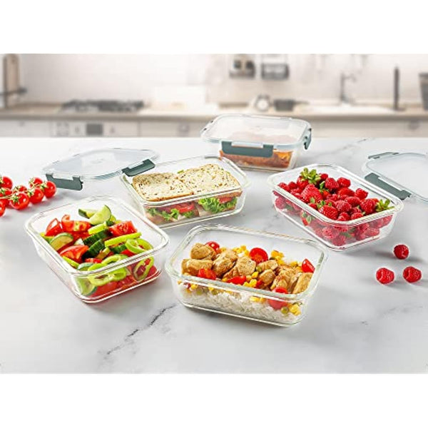 Zulay Kitchen 5 Pack Leak-Proof Glass Food Storage Containers - 36 oz Thick & Durable Glass Meal Prep Containers - Airtight Easy to Clean Glass Storage Containers With Lids