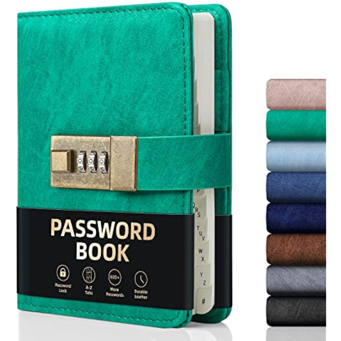 WEMATE Password Book with Lock, Password Book with Alphabetical Tabs 600+ Password Spaces, Password Organizer Logbook with Lock,Password Keeper for Computer & Website Logins 4.33 x 6.18 Inch Green