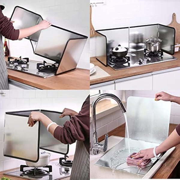 Height 40CM Stove Splatter Guard for Cooking Kitchen Anti Splatter Shield Guard Portable Folding Cooker Side Fat Oil Splash Guard Splash Back Splatter Screen for Frying Pan Wall Hob Grease