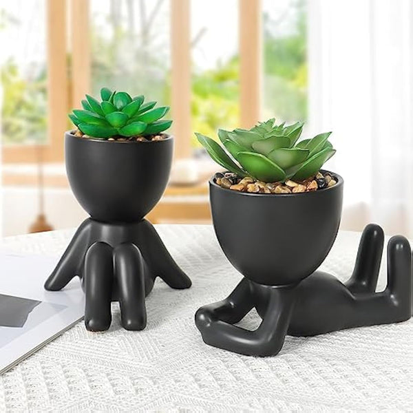 Dremisland 2PCS Fake Plants Artificial Succulents Plants Decor Fake Succulents Indoor Potted Mini Faux Plant with Ceramic Pot Planter Cute Desk Plant for Home Office Table Living Room Shelves