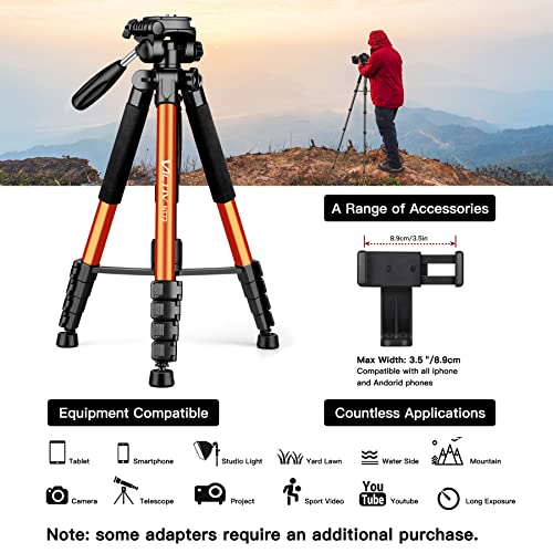 Victiv 72-inch Camera Tripod Aluminum Monopod T72 Max. Height 182cm- Lightweight and Compact for Travel with 3-way Swivel Head and 2 Quick Release Plates for DSLR Video Shooting - Black