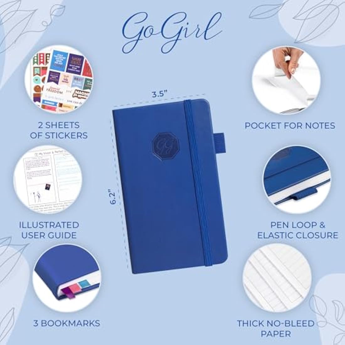 GoGirl Planner and Organizer for Women – Pocket Weekly Planner, Goals Journal & Agenda for Time Management & Productivity. Undated (Royal Blue)