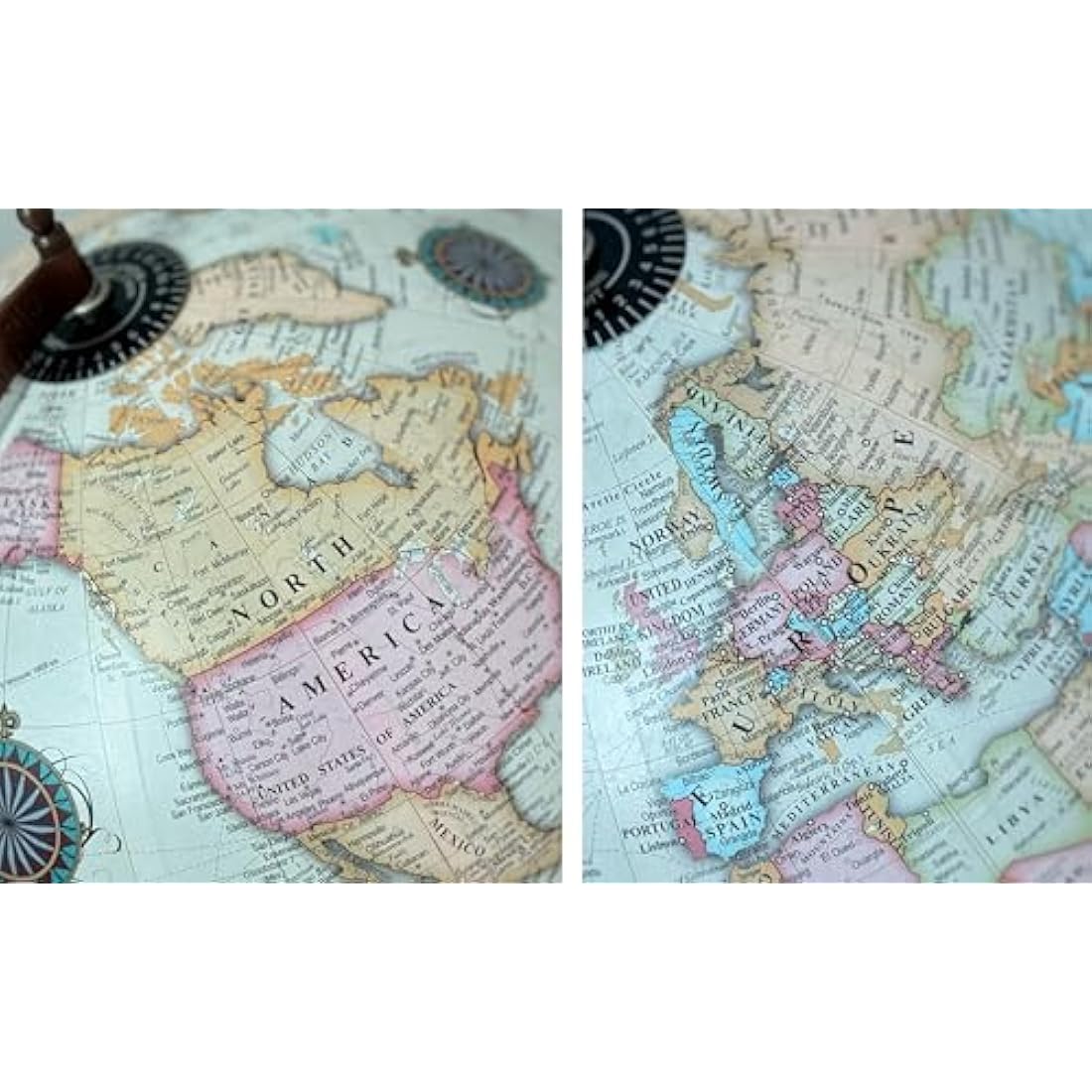EXERZ 30cm Antique Globe with Wooden Square Base, Vintage Colour Modern Map, Hand Crafted