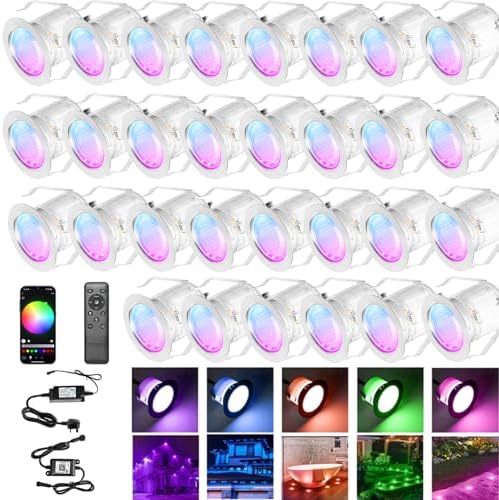 INDARUN RGB Led Decking Lights 0.5W Waterproof IP67 Ø30MM + WiFi Controller - Lighting for Terrace/Patio/Path/Wall/Garden/Decoration, 30 Packs