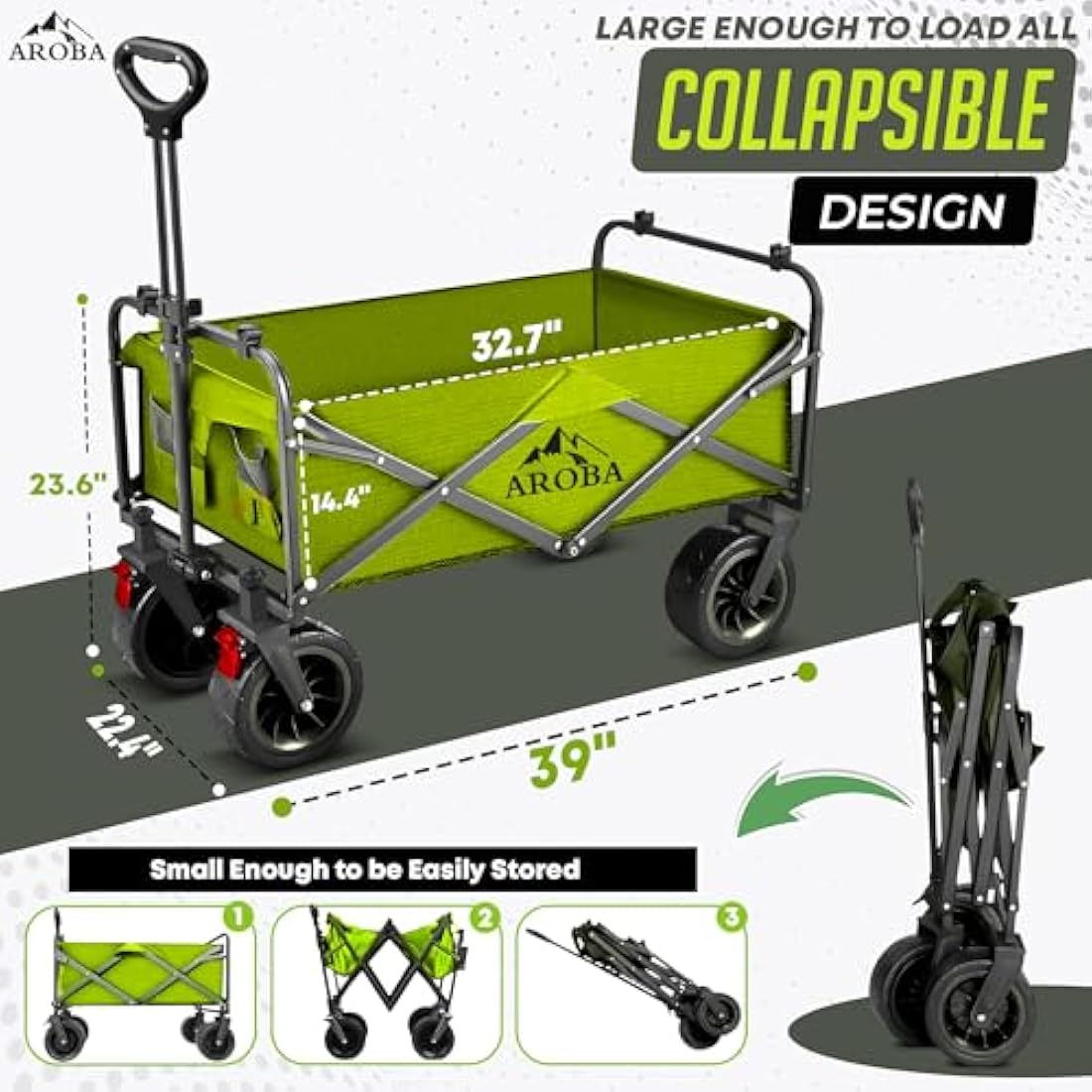 Heavy Duty Folding Festival Trolley – 300L Extra-Large – Includes Chair & Oversized Umbrella Collapsible Wagon with All-Terrain Wide Wheels, Adjustable Handle & 100KG Capacity (Light Green)