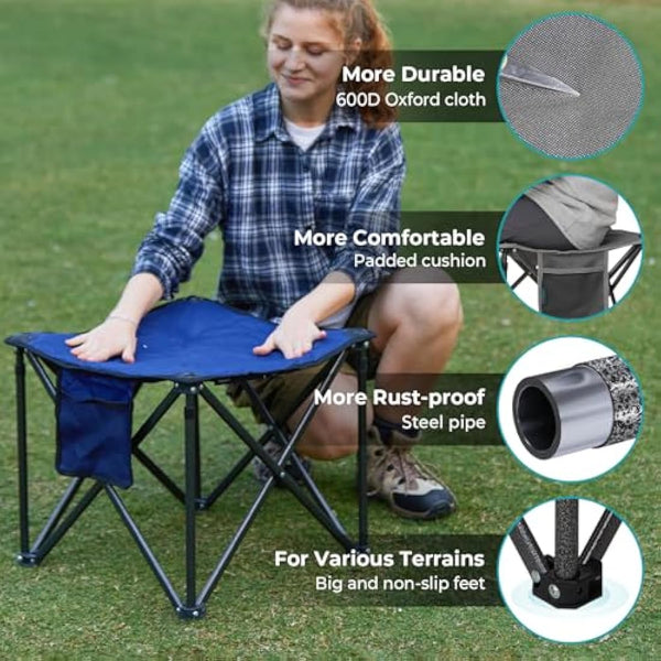 FUNDANGO Oversized Camping Stool with cushion, 18.1 Inch footstool 400 Lbs Heavy Duty Padded Collapsible folding stool Portable Foldable seat for Outdoor Garden Fishing Hiking with Carry Bag (Grey)