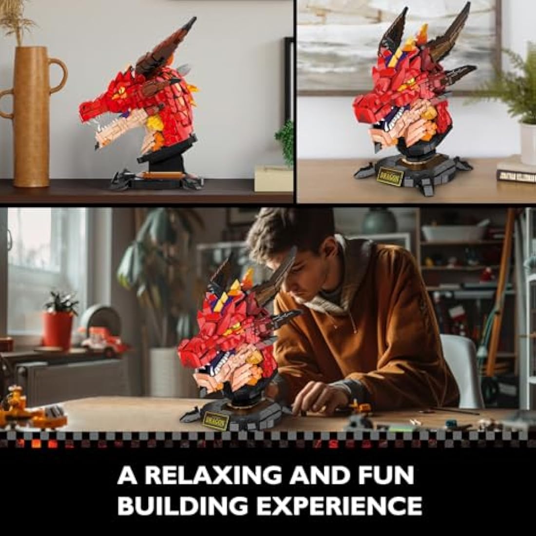 JMBricklayer Dragon Head Building Blocks Toy 70105, Collectable Display Fantasy Animal Dinosaur Head Construction Toy Model Kit to Build for Adults, Creative Gift for Boys 14+ (2713Pieces)