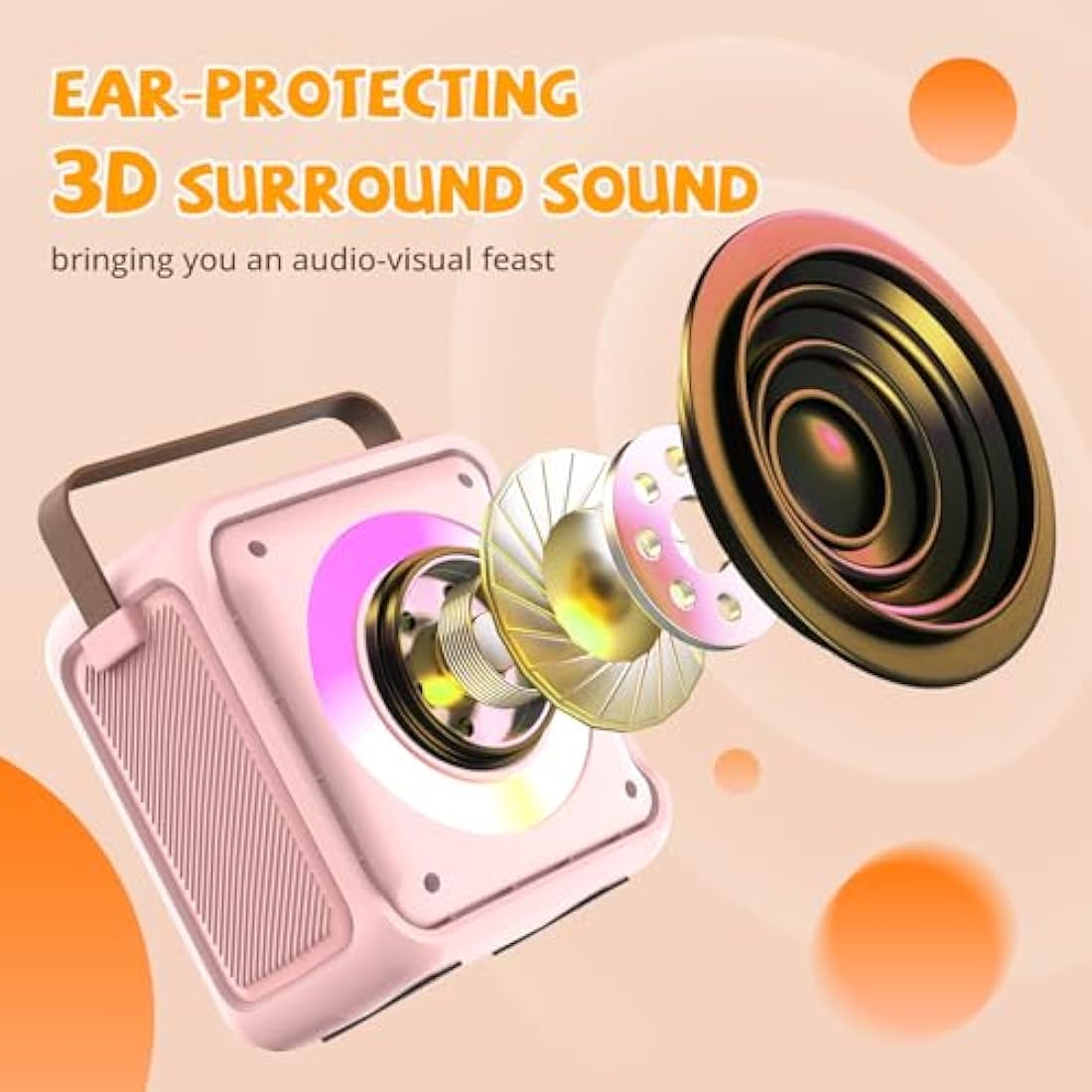 Ankuka Karaoke Toys for Kids & Adults with 1 Microphones, Portable Karaoke Machine with LED Light and Voice Changing Effects, Gifts for Age 3-18 Kids Boys Girls Families Birthday Party Home (Pink）