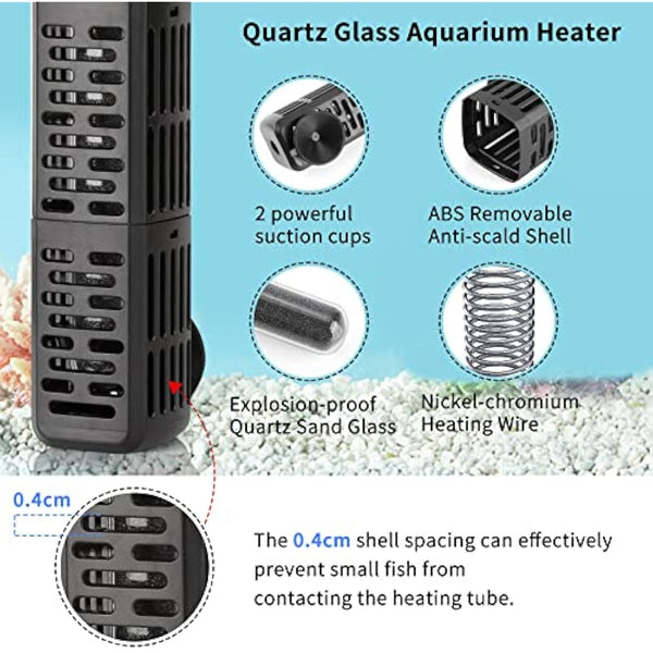HiTauing Aquarium Heater, 50W/100W/300W/500W Submersible Fish Tank Heater with Over-Temperature Protection and Automatic Power-Off When Leaving Water for Saltwater and Freshwater
