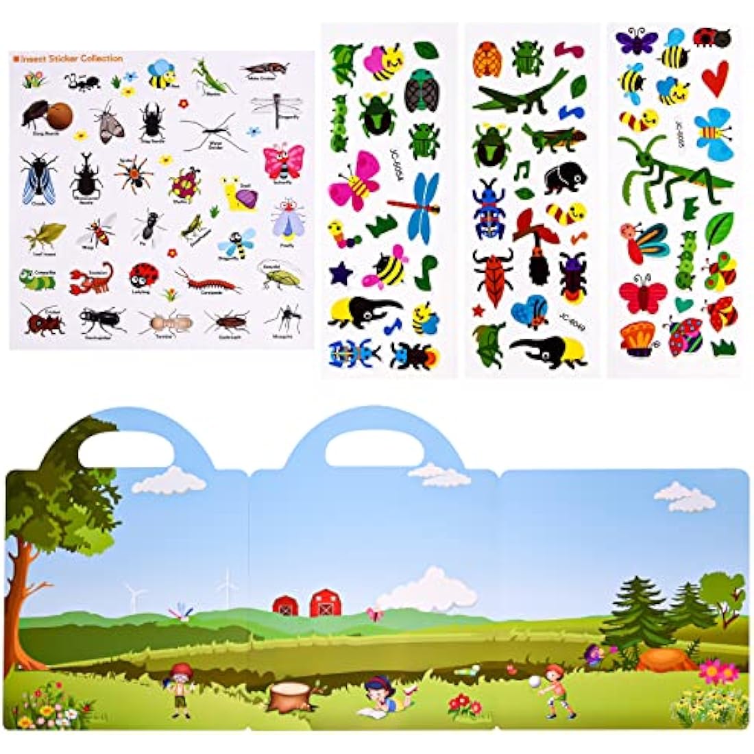 ASTARON Reusable 3D Puffy Sticker Book for Kids 3-6, Cute Waterproof Insects Stickers 88 Pcs,Puffy Sticker Game Travel Stickers and Educational Sensory Learning Toy Busy Book