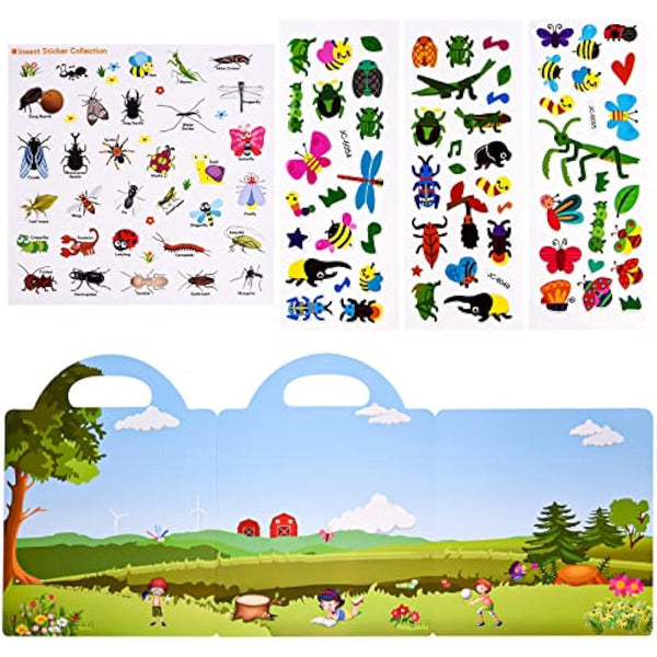 ASTARON Reusable 3D Puffy Sticker Book for Kids 3-6, Cute Waterproof Insects Stickers 88 Pcs,Puffy Sticker Game Travel Stickers and Educational Sensory Learning Toy Busy Book