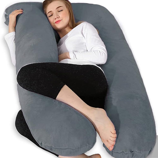 Chilling Home Pregnancy Pillows for Sleeping,U Shaped Maternity Pillow Pillow,55 inch Full Body Pillow Long Pillows for Sleeping, Maternity&Body Pillows for adults with Cover Velvet,Light Black