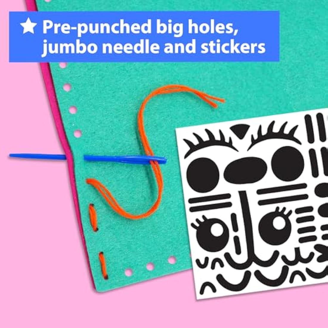 KRAFUN My First Sewing Kit for Kids Ages 5-9, Beginner Art & Craft with 6 Easy Doll, Pillow, Bag, Ornament Projects, Plush Felt, Safe Plastic Needle, Instructions Learn Sewing, Embroidery