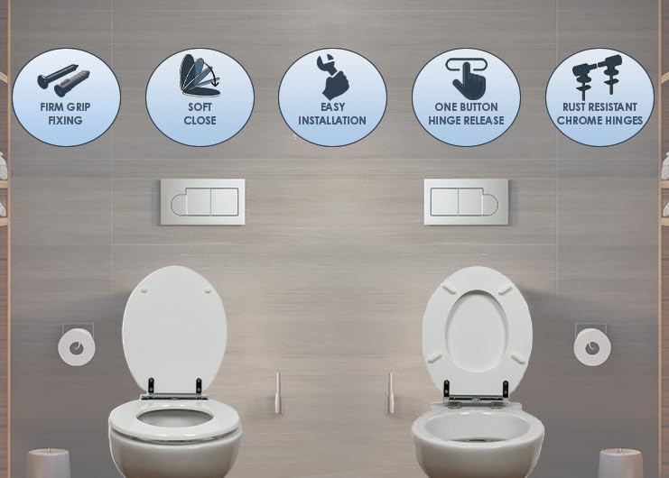 AQUALONA® Luxury Soft Close Toilet Seat - Moulded Wood - Stainless Steel Slow Close Hinges - Click, Lift & Clean Technology (Bamboo Toilet Seat)