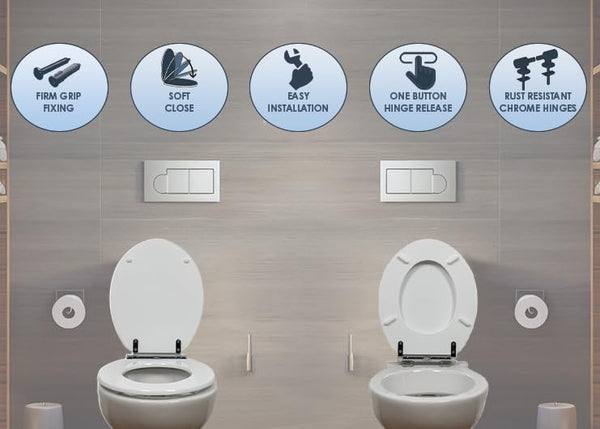 AQUALONA® Luxury Soft Close Toilet Seat - Moulded Wood - Stainless Steel Slow Close Hinges - Click, Lift & Clean Technology (Bamboo Toilet Seat)