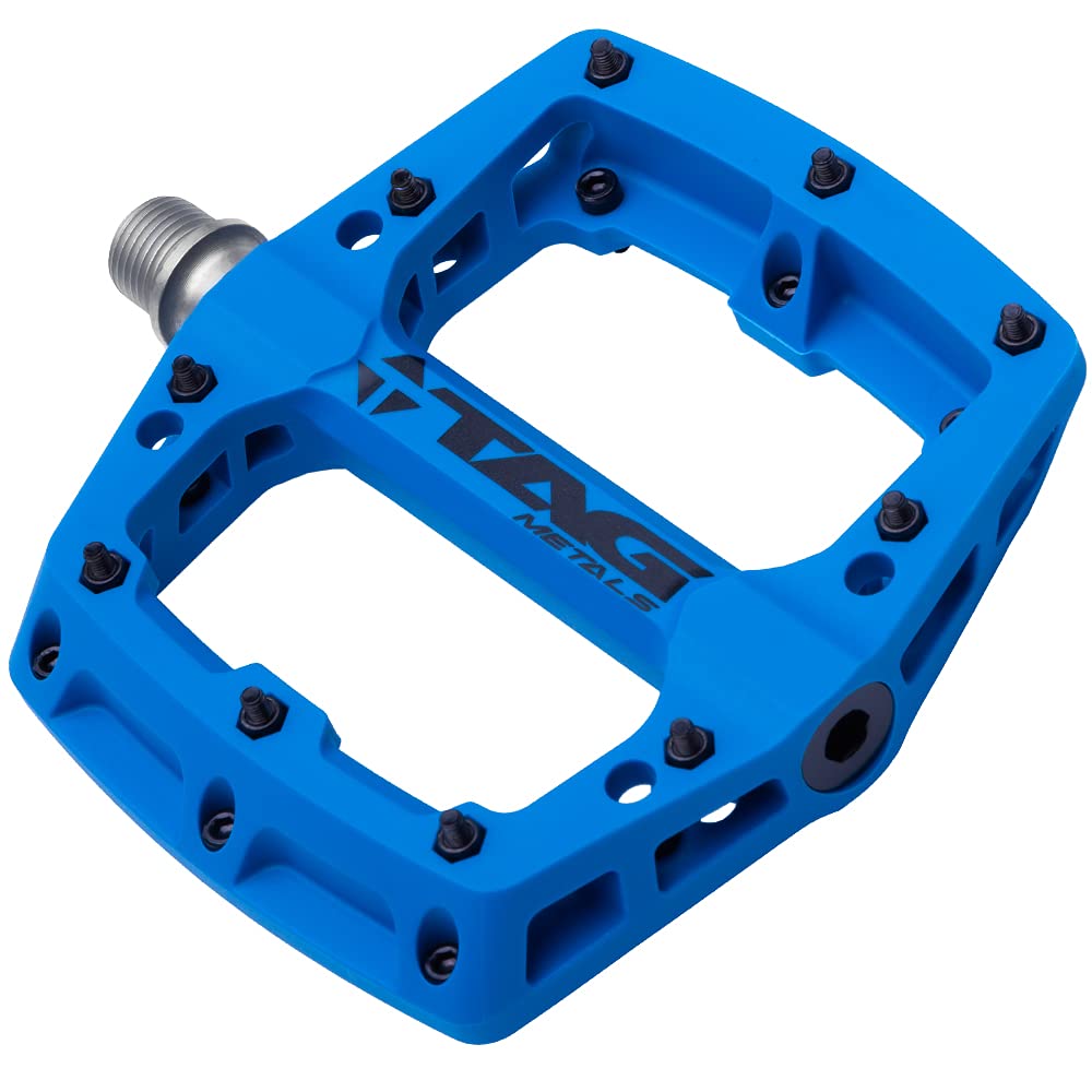 TAG Metals T3 Nylon MTB Pedals 9/16" Axle ? Durable, Lightweight Platform Pedals with Anti-Slip Pins, Ideal for Mountain Biking and BMX (Blue)