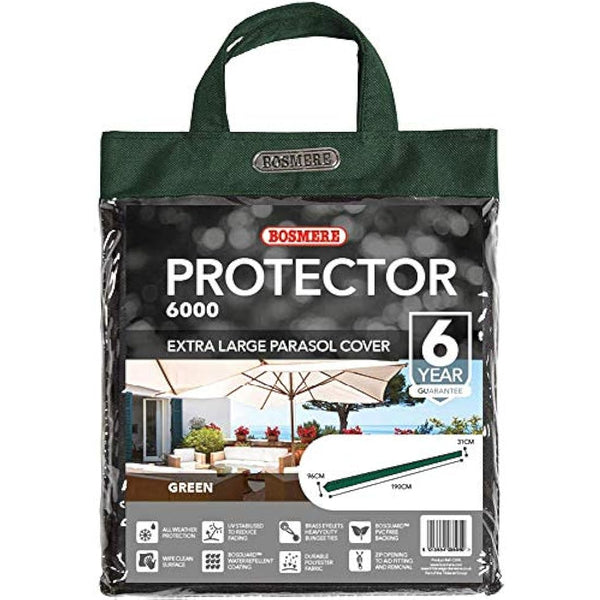 Bosmere Protector 6000 | Garden Parasol Umbrella Cover | L190cm circ.96cm | 100% Waterproof, UV Protected, Heavy Duty 600D | 6 Year Guarantee | C595