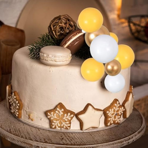 Gyufise 30Pcs Balls Cake Topper Mini Balloons Cupcake Topper DIY Cake Insert Topper Foam Cake Balls Baking Decoration for Wedding Anniversary Valentines Day Birthday Party Yellow Gold White
