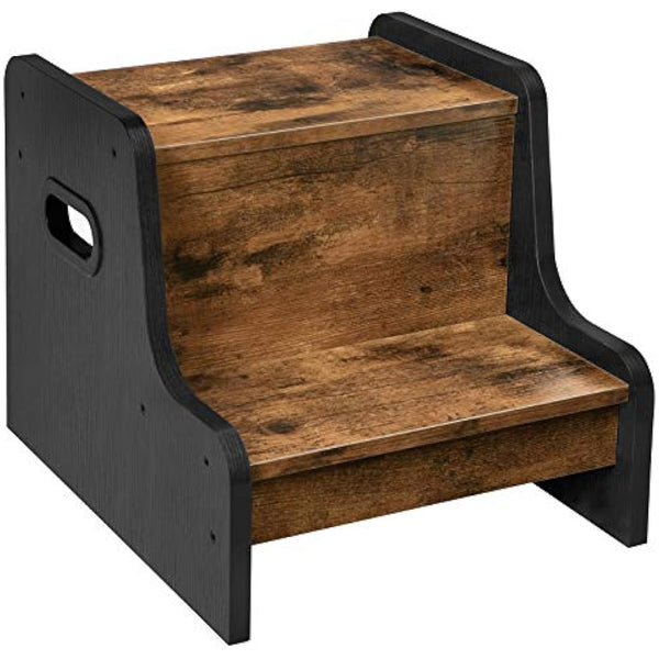 HOOBRO Step Stool for Kids, Two Step Toddler's Stool, Wooden Step Stool with Non-Slip Pads, Safe and Sturdy, Easy to Move, for Sink, Kitchen, Bathroom, Bedroom, Rustic Brown and Black EBF01JD01G1
