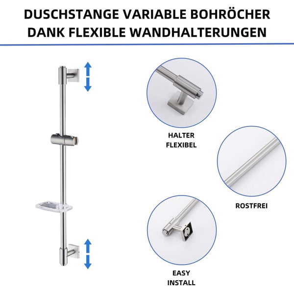 HomeHeng Shower Riser Rail 80CM, Wall Mounted Shower Slide Bar with Soap Dish Bracket Brushed Nickel Adjustable Shower Head Holder Bar for Bathroom,