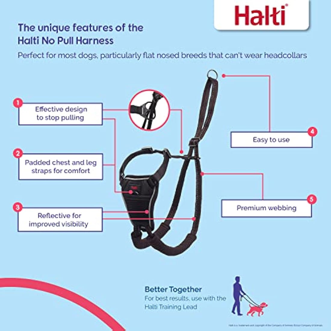 HALTI No Pull Harness Size Small, Professional Dog Harness to Stop Pulling on the Lead, Easy to Use, Anti-Pull Training Aid, Adjustable, Reflective and Breathable, For Small Dogs, Black