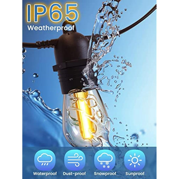 Festoon Lights Outdoor, GlobaLink 53FT/16M S14 Outdoor Garden LED String Lights, IP65 Waterproof Outdoor String Lights Main Powered 2700K 15+1(Spare) Bulbs for Outside Patio Terrace Yard Wedding Party