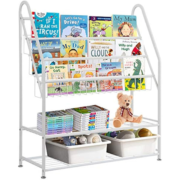 5 Tier Children's Book Organizer, Kids Book and Toys Storage, Space Saving Kids Bookcase, Display Bookshelf Stands Shelf for Study Living Room Bedroom (Plastic Storage Box Not Include)