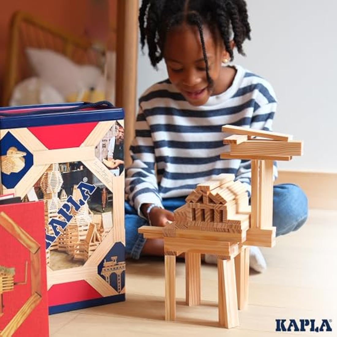 KAPLA box 200 natural planks, Wooden toy, Construction game, from 2 years old