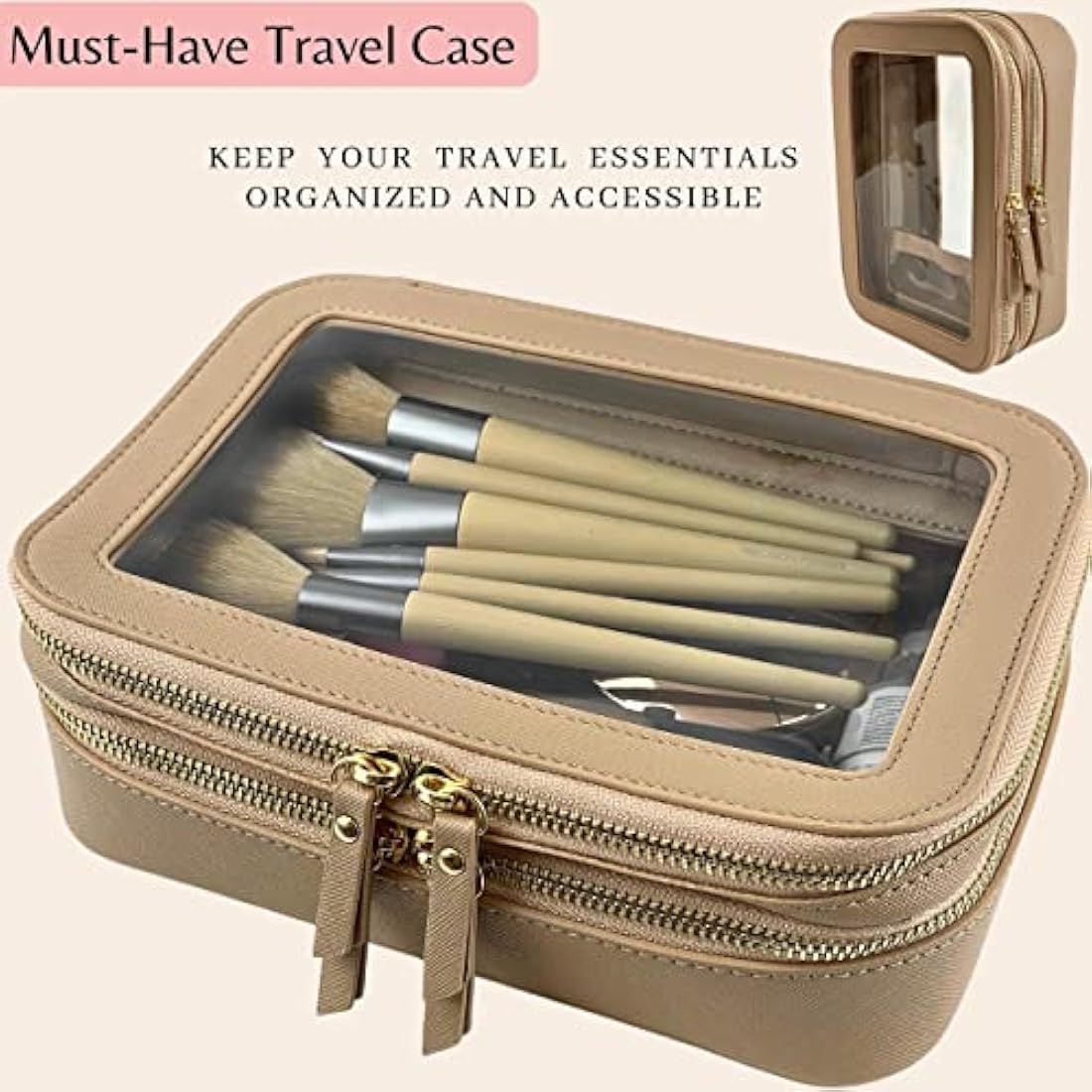 JAZD Clear Makeup Organizer - Cosmetic Bag for Women, Travel & Home - Beige