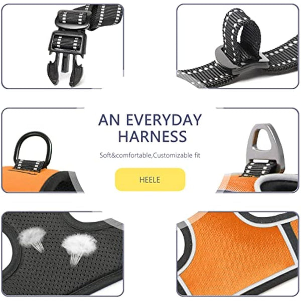 HEELE No Pull Dog Harness - Small, Reflective, Adjustable with Front & Back Leash Attachments & Soft Padded Control Handle - Orange, S
