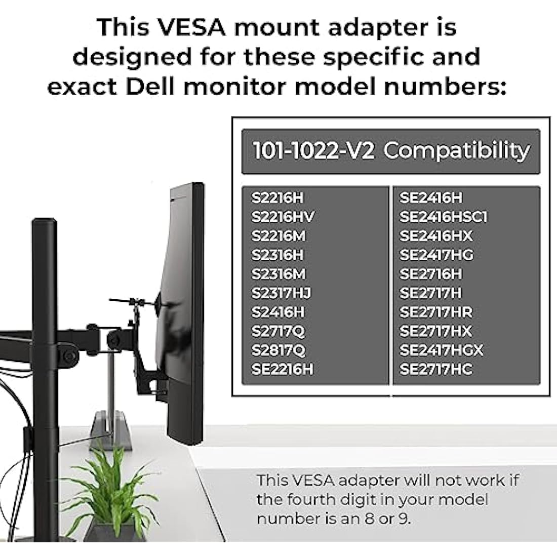 HumanCentric VESA Mount Adapter Compatible with Dell Monitors SE2416HX, SE2717HX, SE2717HR, SE2717H, S2216M, S2216H, SE2716H, SE2216H, SE2417HG, SE2416H, S2216H, 75x75mm and 100x100mm Patterns
