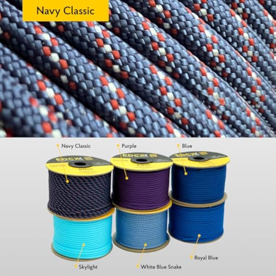 EdcX 4mm Rope 550 - Type III, 100% Rope, 7 Strand Rope, 4mm Rope in Solid Colors
