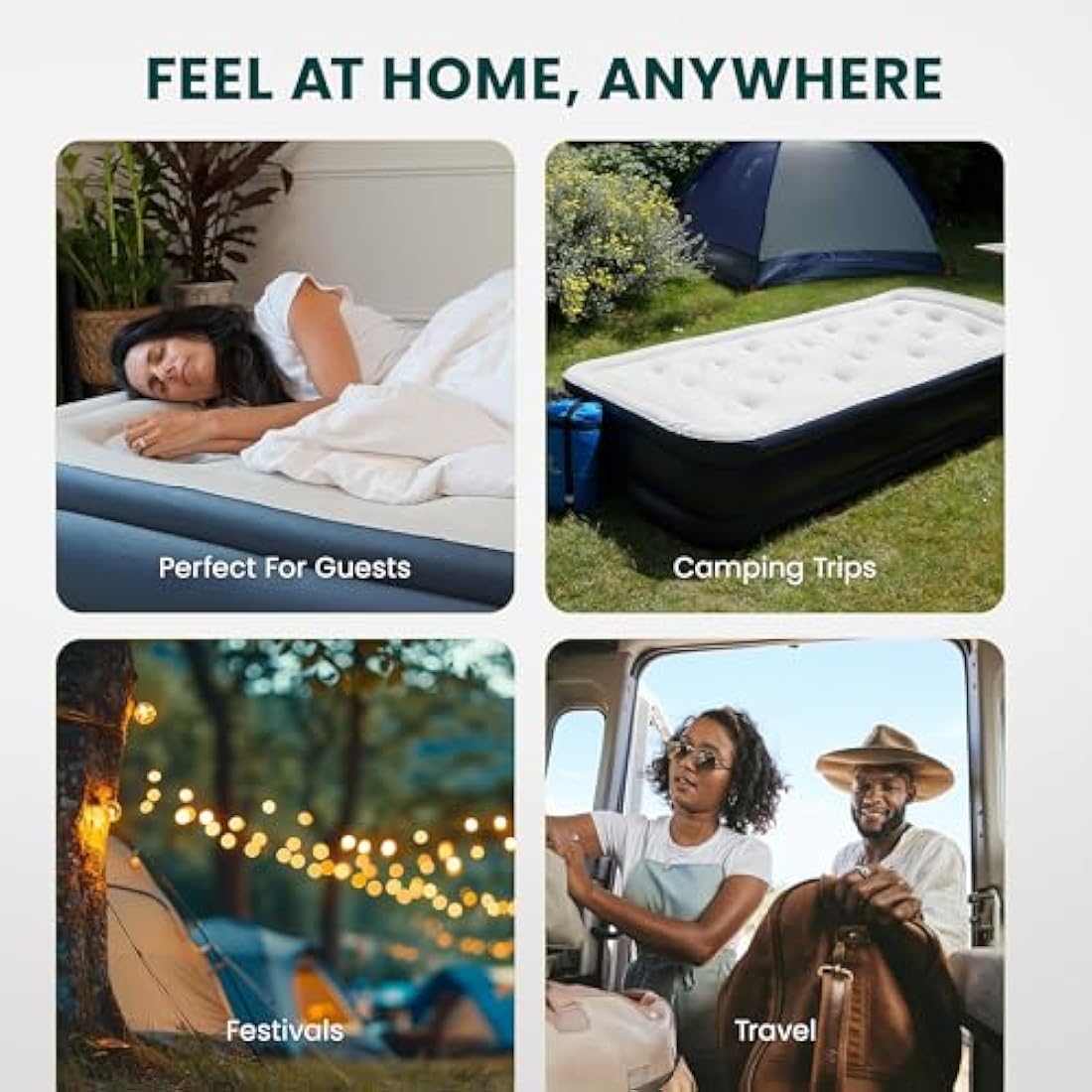 Green Haven Raised Single Air Bed with Built-in Electric Pump – Self-Inflating Blow-Up Mattress with Storage Bag – Waterproof & Durable Camping Air Mattress for Indoor & Outdoor Use