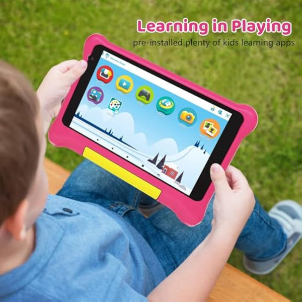 Ainmel Kids Tablet 7 inch, Android 13 Tablets for Kid, 5GB RAM+32GB ROM 128GB Expand, Parental Control, Kids Software Pre-Installed, Dual Camera, Android Learning Tablet with Proof Case (Pink)