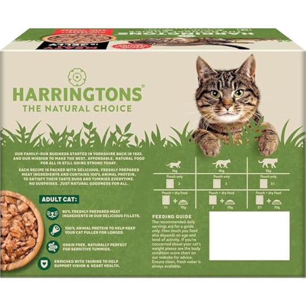 Harringtons Complete Wet Pouch Grain Free Hypoallergenic Adult Cat Food Meaty in Jelly Pack 72x85g - Beef, Chicken, Lamb & Turkey - Making Mealtimes Meatier