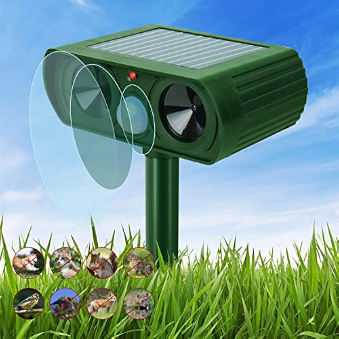 AKOFIC Cat Repellent Cat Scarer, Ultrasonic Solar Powered Waterproof Animal Repeller with Motion Sensor Flashing Light, Pest Deterrent Outdoor for Garden Yard Farm Cats Dogs Fox Birds Rat Wild Animals