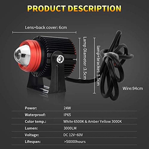 OPP ULITE Motorcycle Driving Fog Lights, White Amber LED Auxiliary Headlights 30W Waterproof LED Spotlight Work Light for Motorcycle Quad Scooter Car Truck Boat Bike