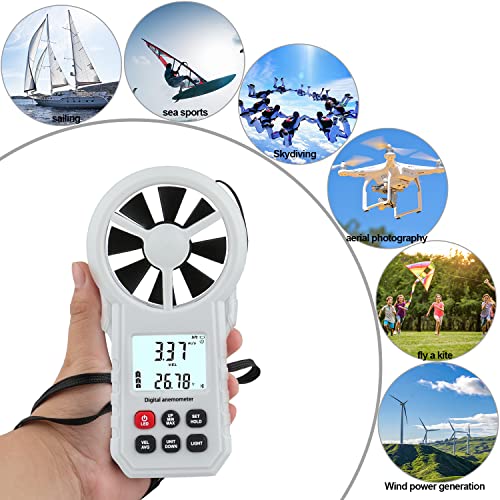 Digital Anemometer, Handheld Wind Speed Meter with Temperature/Humidity Sensor, USB & Bluetooth Connectable Air Flow Meter Wind Gauge for