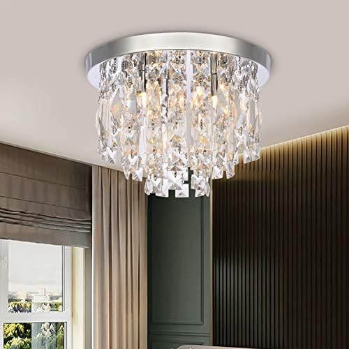 A1A9 Modern Crystal Chandeliers Ceiling Lights, Clear K9 Crystal Chrome Flush Mount Lights, Elegant Round LED Pendant Lamp for Living Room, Dining Room, Bedroom, Lounge (Diameter 30cm)