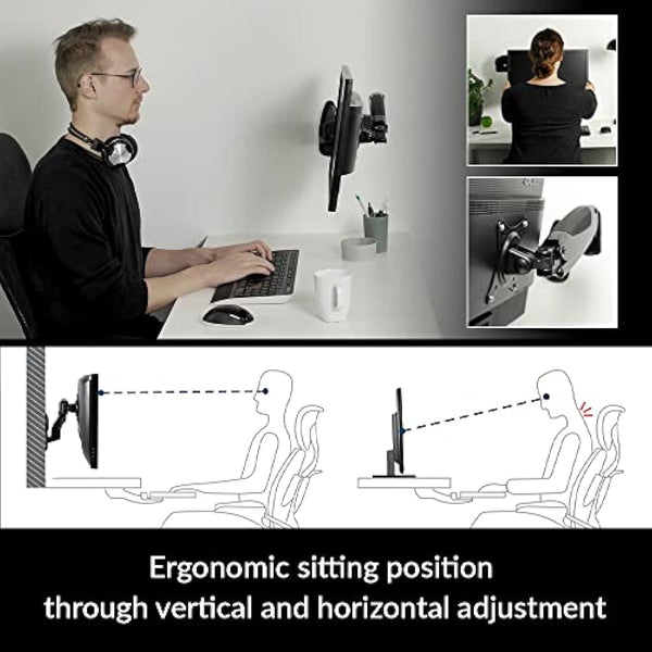 ARCTIC W1-3D - Wall Mount with Full Motion Gas Lift Arm, Wall Space-Saving Attachment, up to 43"/49" Ultrawide, up to 8 kg (17.6 lbs), simple and quick installation - Black