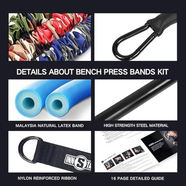 INNSTAR Portable Home Gym Set with Workout Bar, Bench Press Set, Squat Resistance Band, Door Anchor and More-Full Body Workout Equipment to Build Muscle and Shape Body