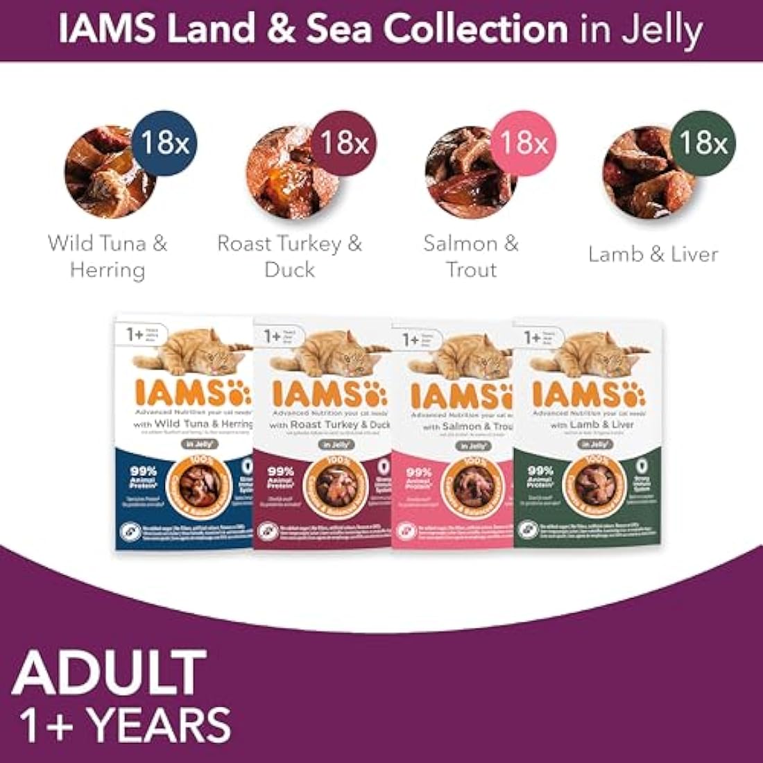 IAMS Adult Wet Cat Food Land & Sea in Jelly 72 x 85g