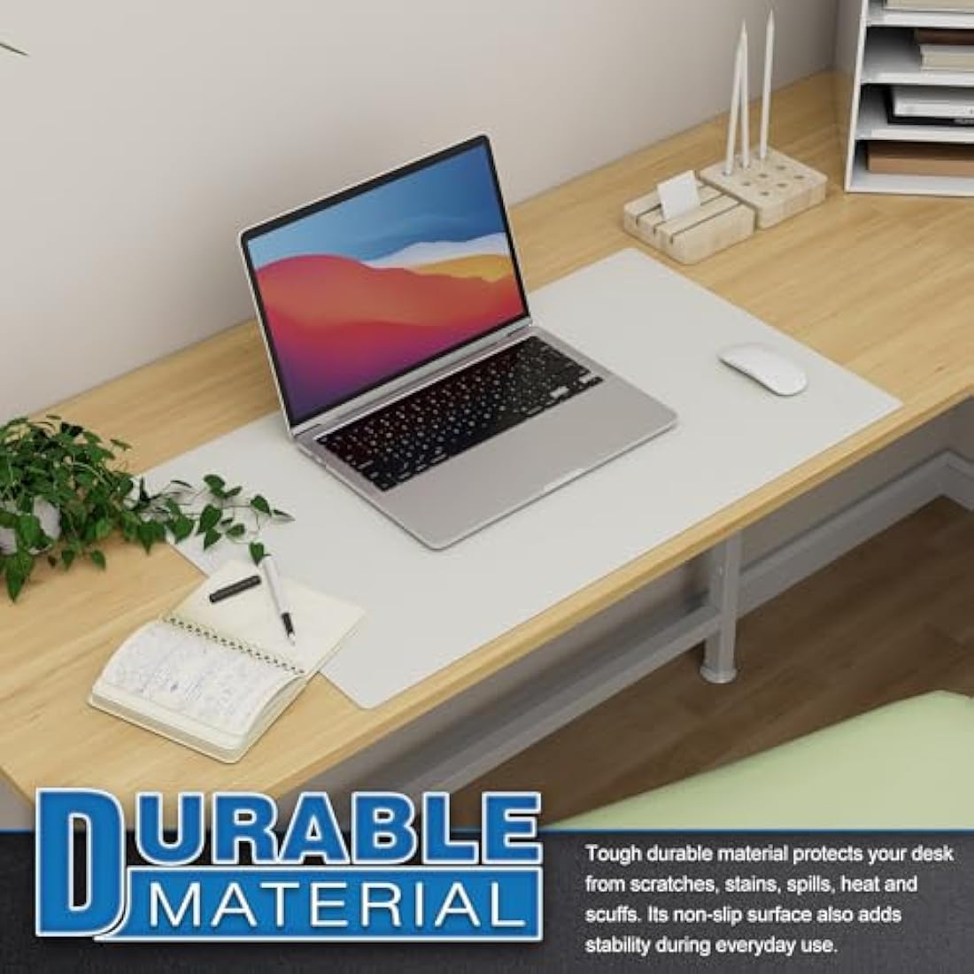 K KNODEL Small Office Leather Desk Mat, Mouse and Keyboard Pad, Computer and Laptop Mat, Desktop Protector and Cover, Writing Pad and Blotter (60x35cm, White)